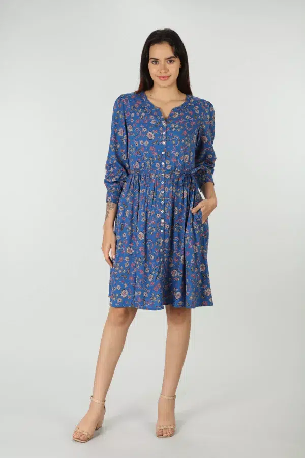 Printed Blue Midi Dress For Women