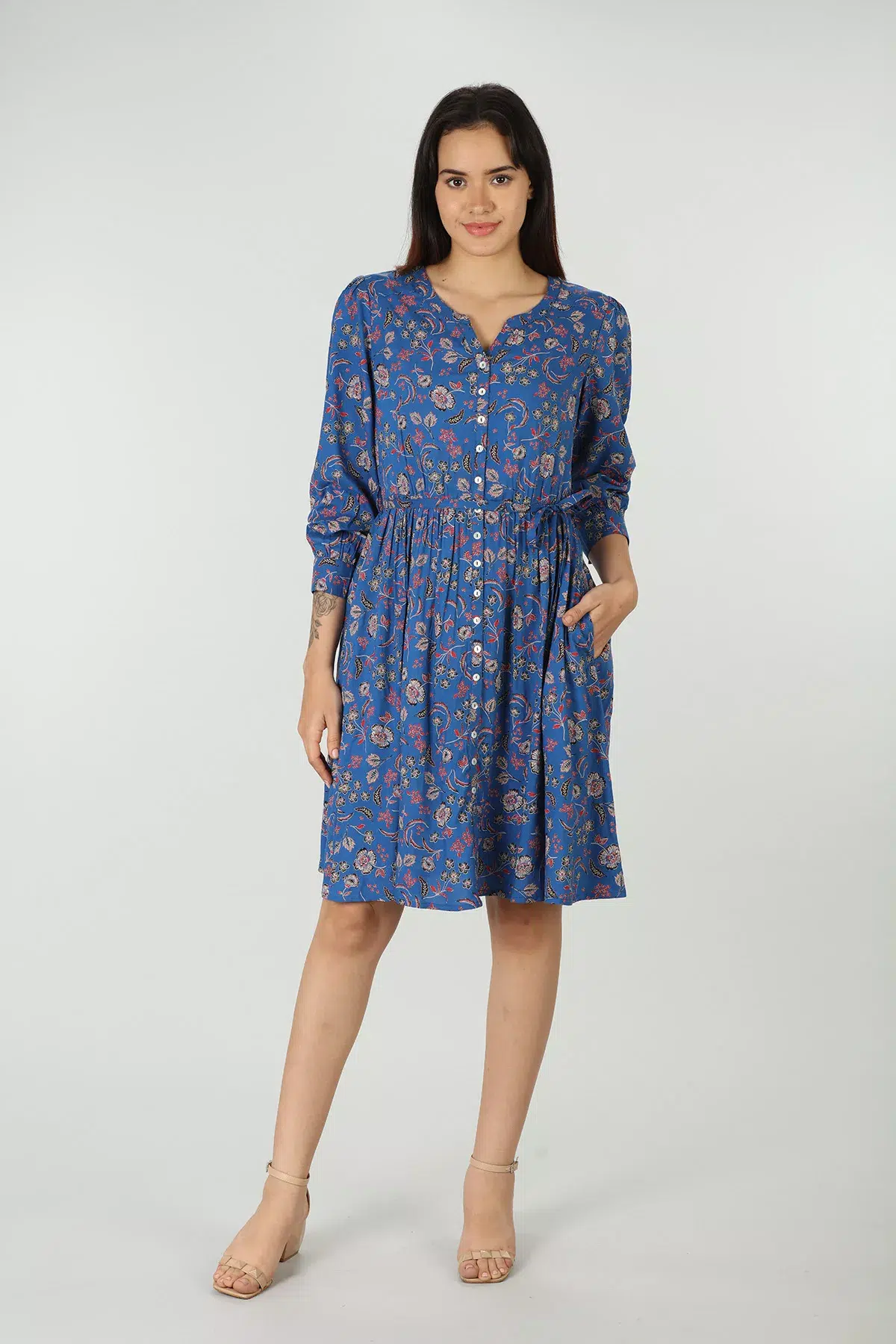 Printed Blue Midi Dress For Women