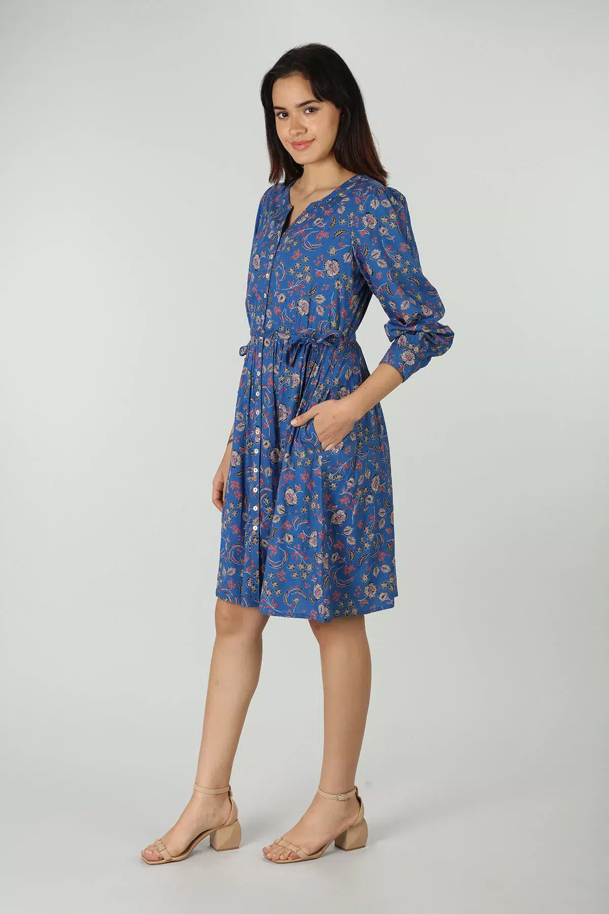 Printed Blue Midi Dress For Women