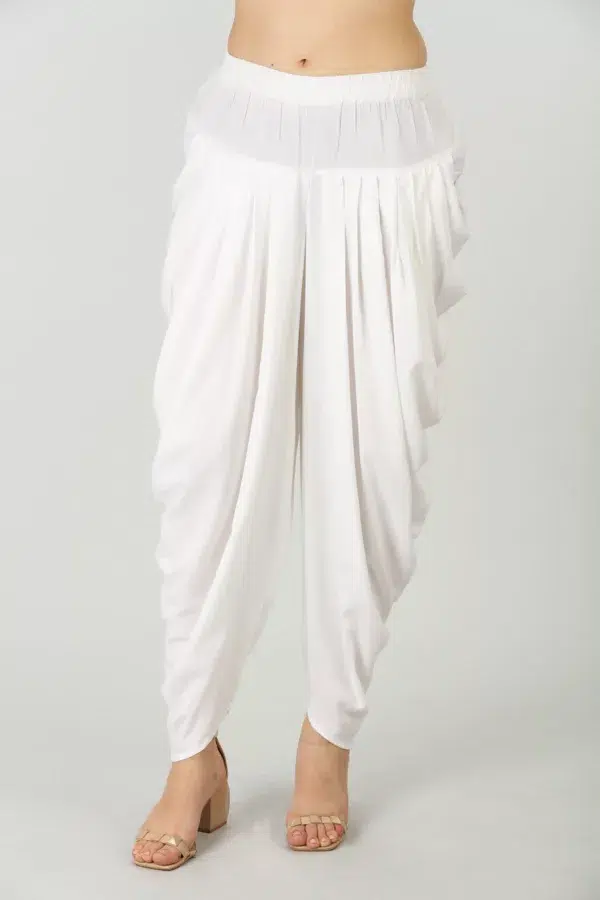 Solid White Dhoti Pants For Woman