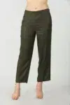 Olive Grey Solid Pants For Female