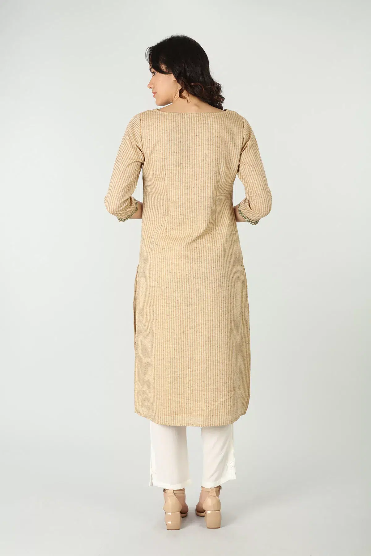 Beige Embroidered Kurta For Women
