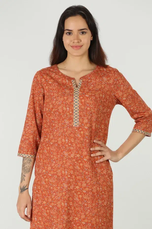 Rust Cotton Kurtis For Women