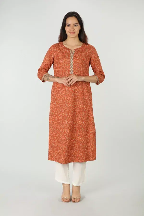 Rust Cotton Kurtis For Women