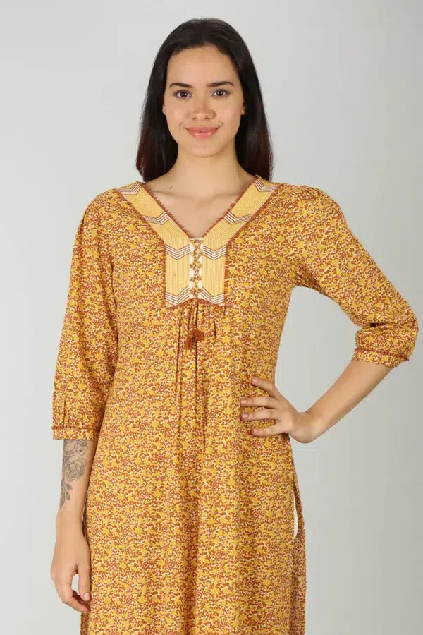 Printed Mustard Yellow Kurti For Women