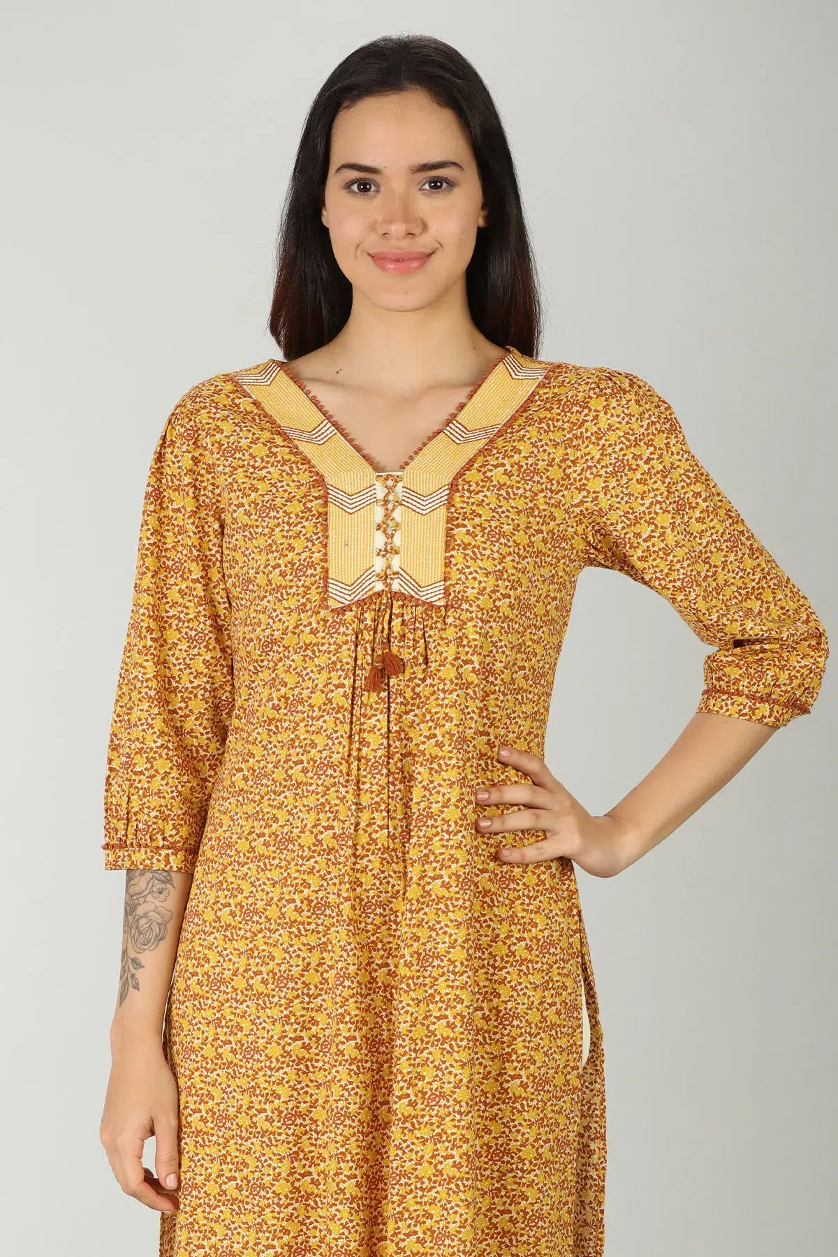 Printed Mustard Yellow Kurti For Women