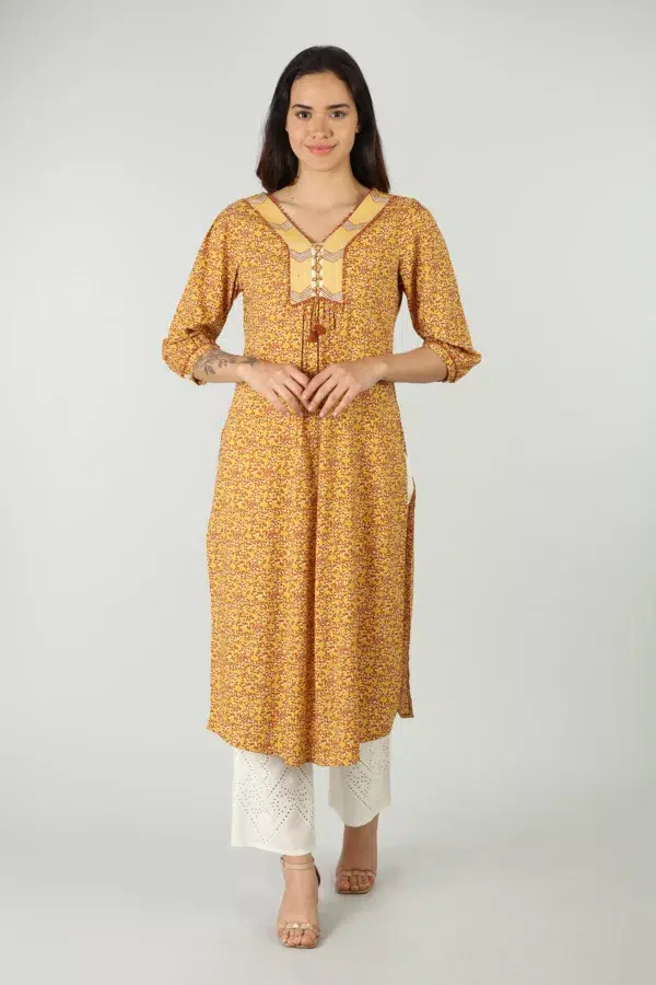 Printed Mustard Yellow Kurti For Women