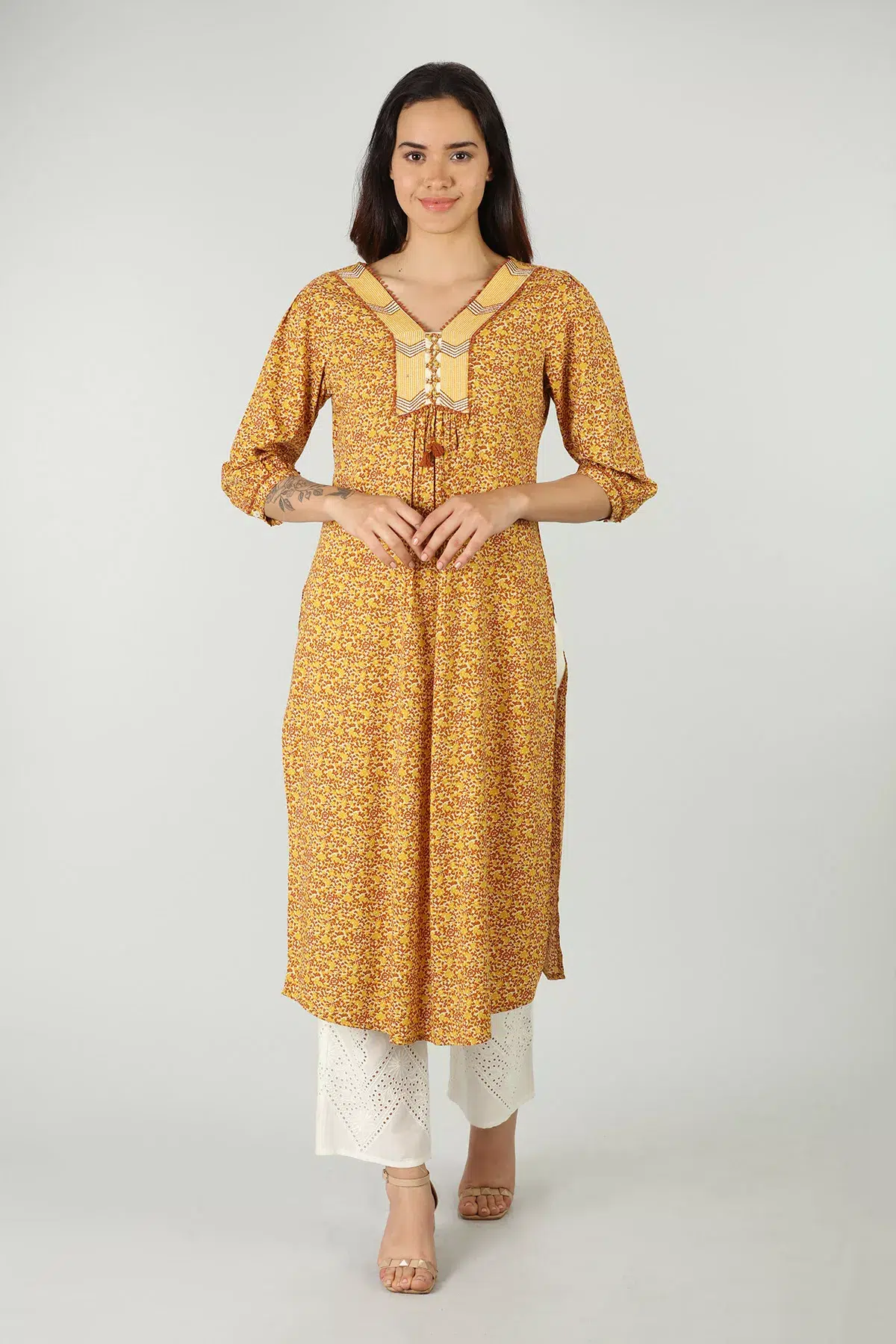 Printed Mustard Yellow Kurti For Women