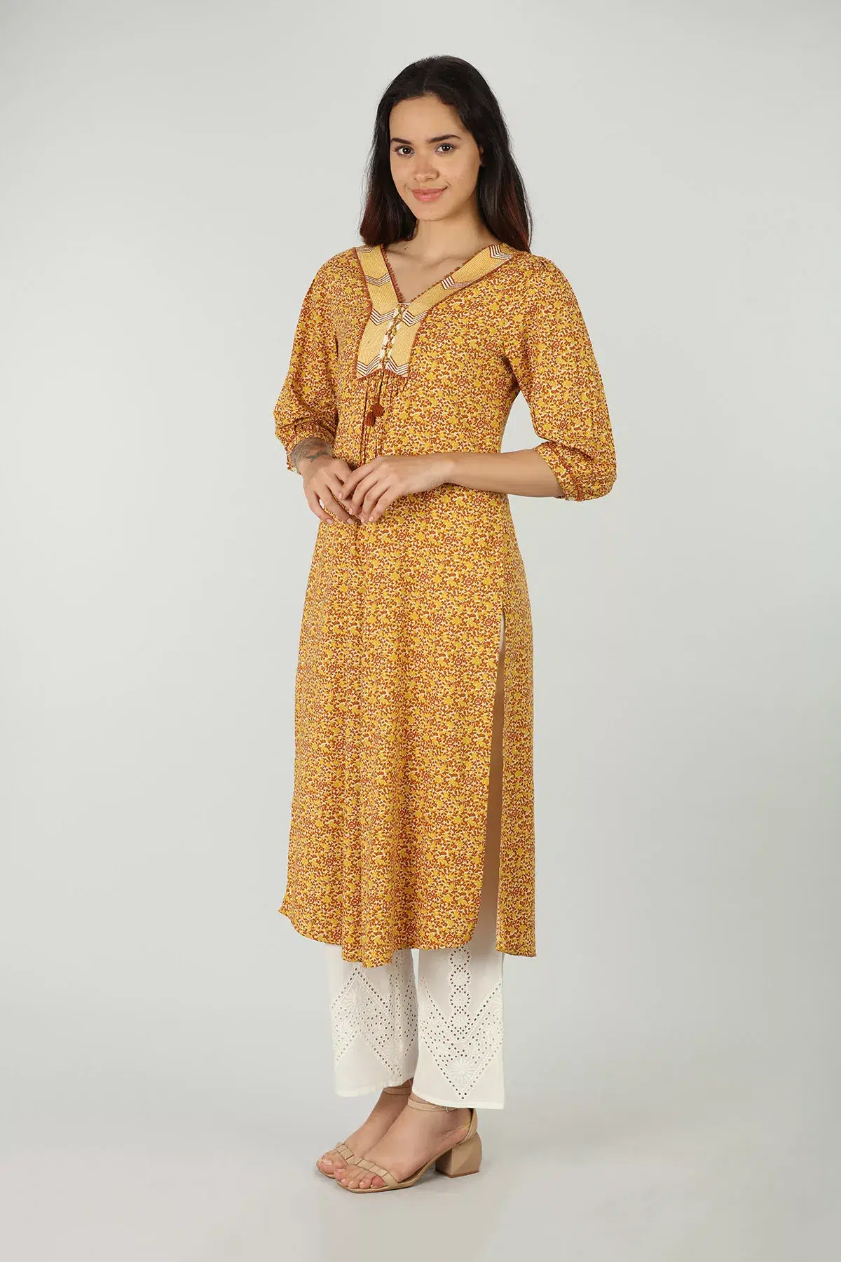 Printed Mustard Yellow Kurti For Women