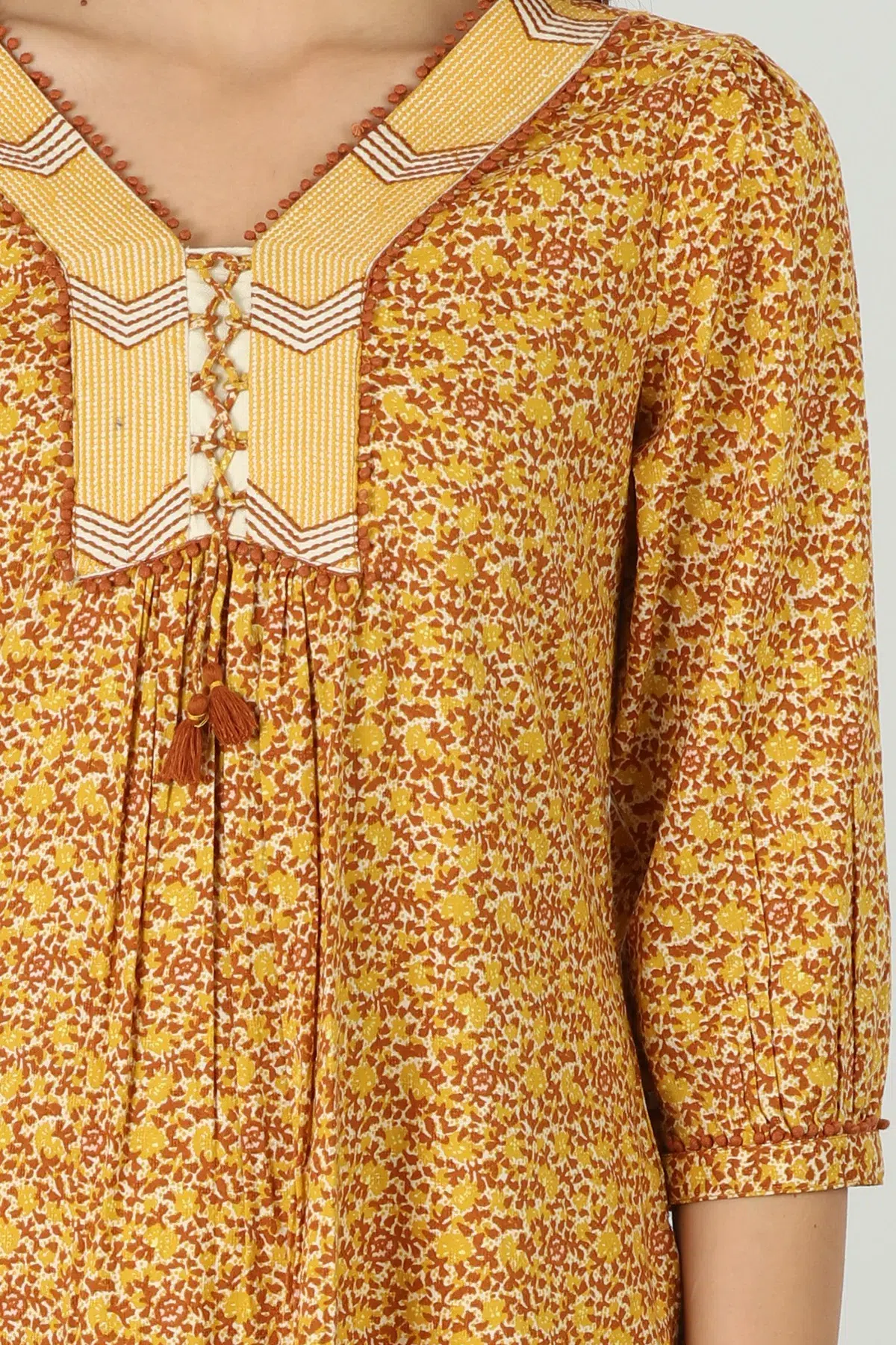 Printed Mustard Yellow Kurti For Women