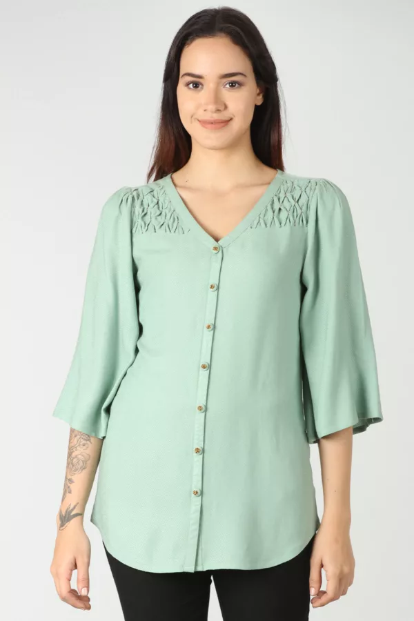 Dobby Light Green Colour Top For Women
