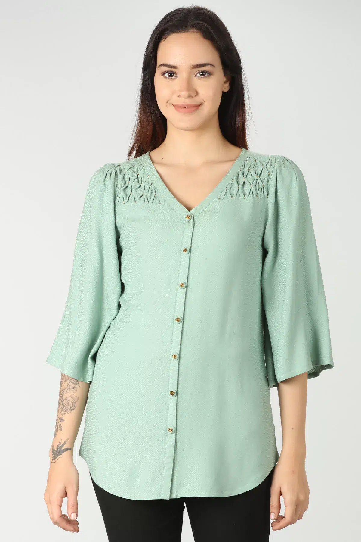 Dobby Light Green Colour Top For Women
