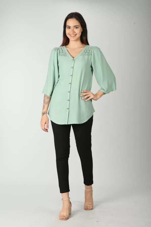Dobby Light Green Colour Top For Women