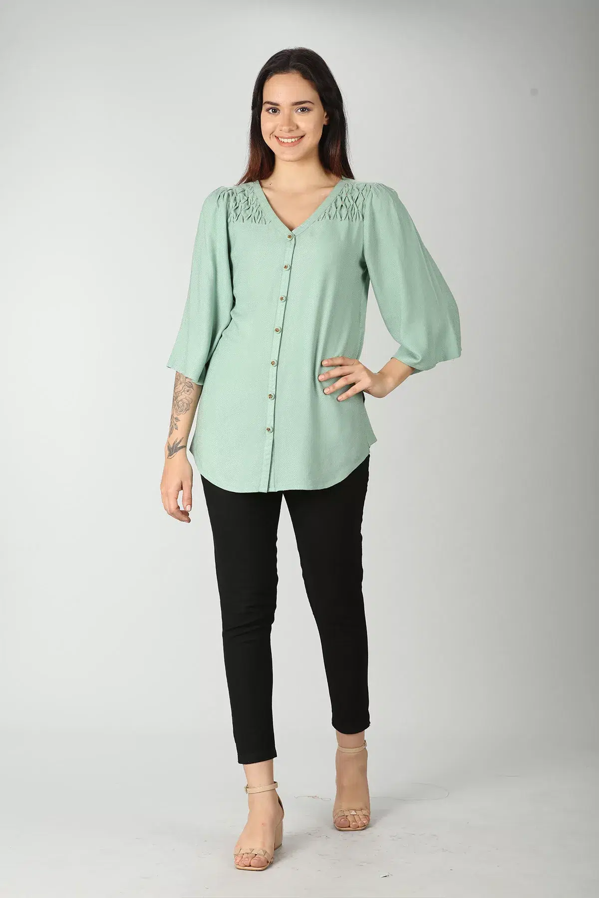 Dobby Light Green Colour Top For Women