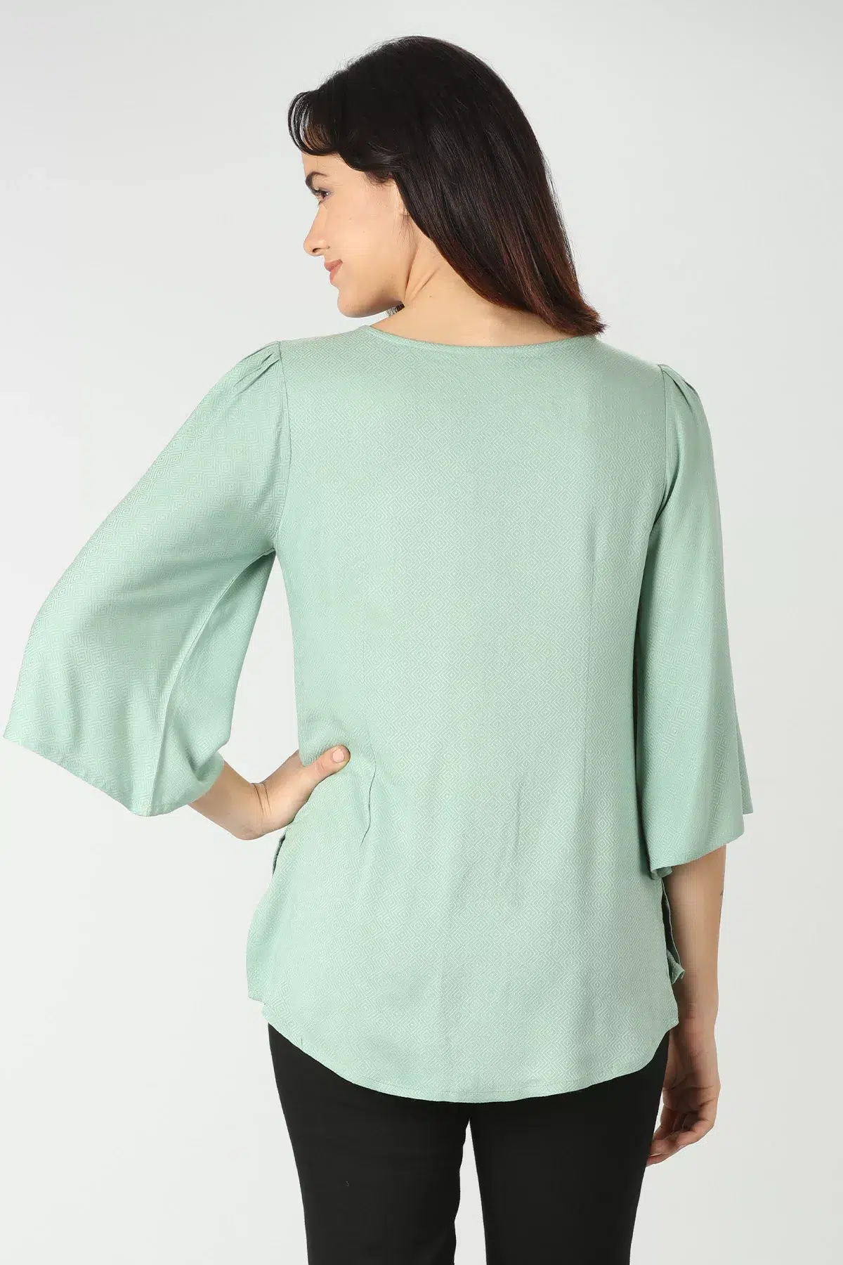Dobby Light Green Colour Top For Women