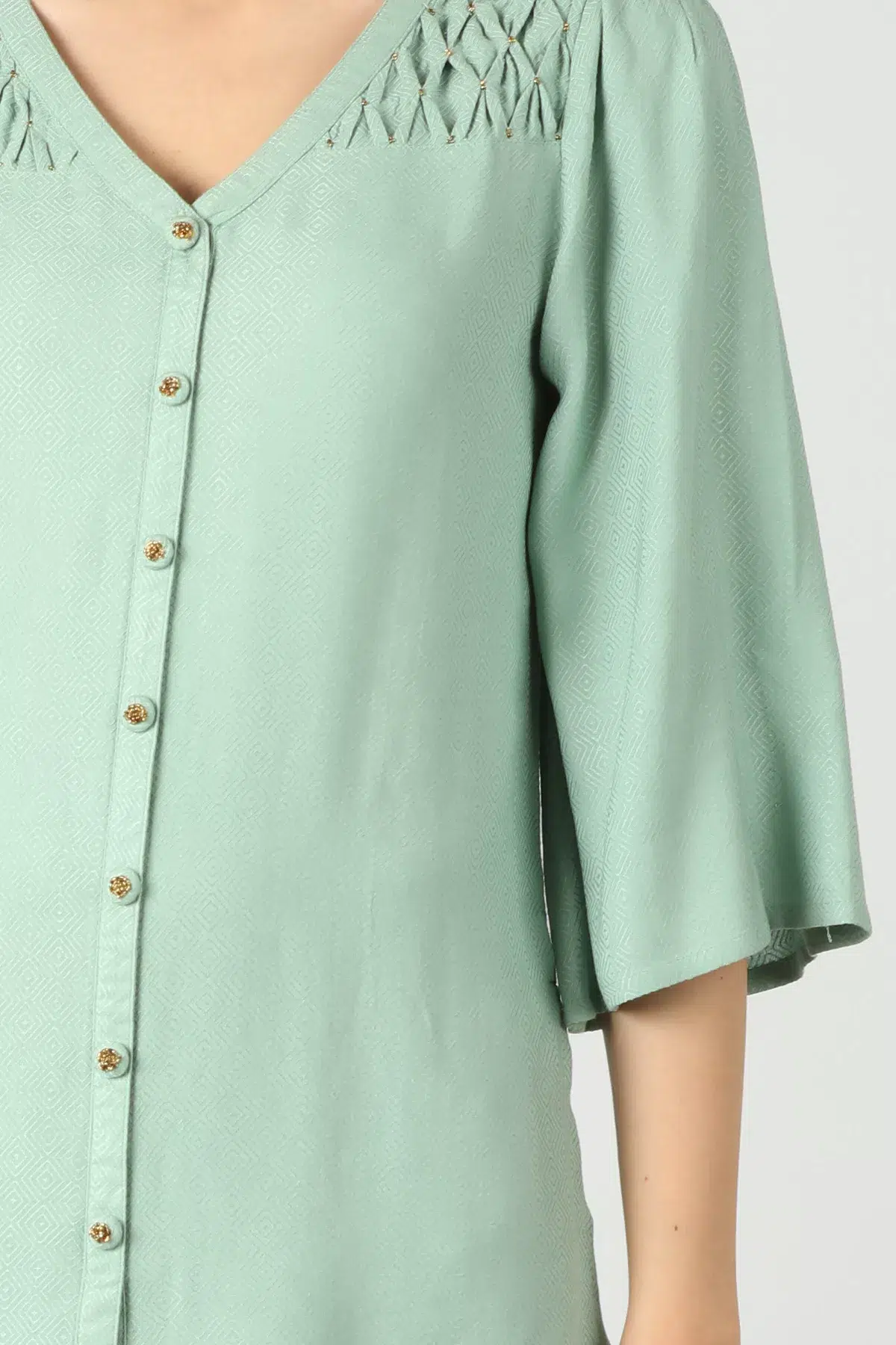 Dobby Light Green Colour Top For Women