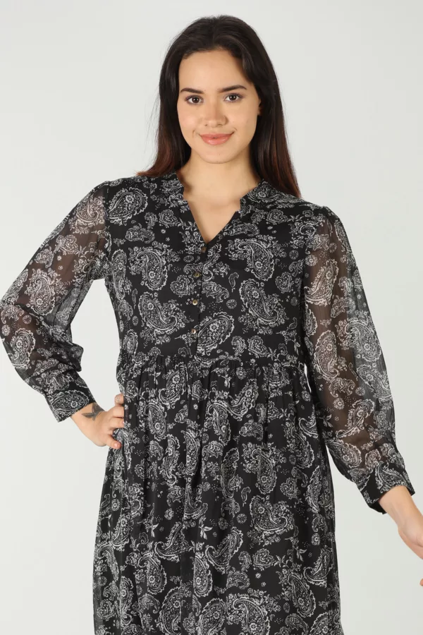 Printed Black Maxi Dress Full Sleeve For Women