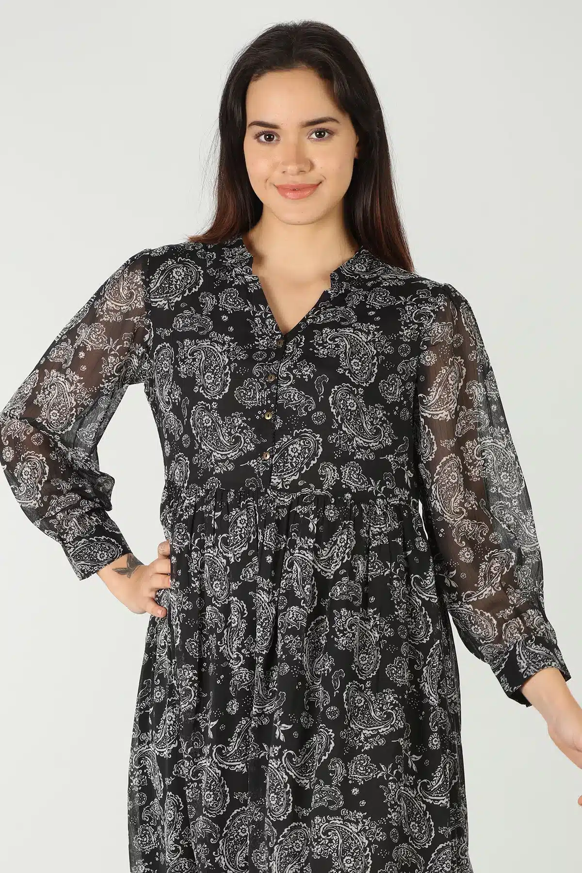Printed Black Maxi Dress Full Sleeve For Women