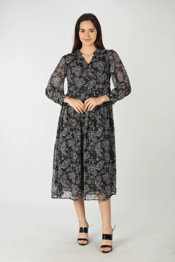 Printed Black Maxi Dress Full Sleeve For Women