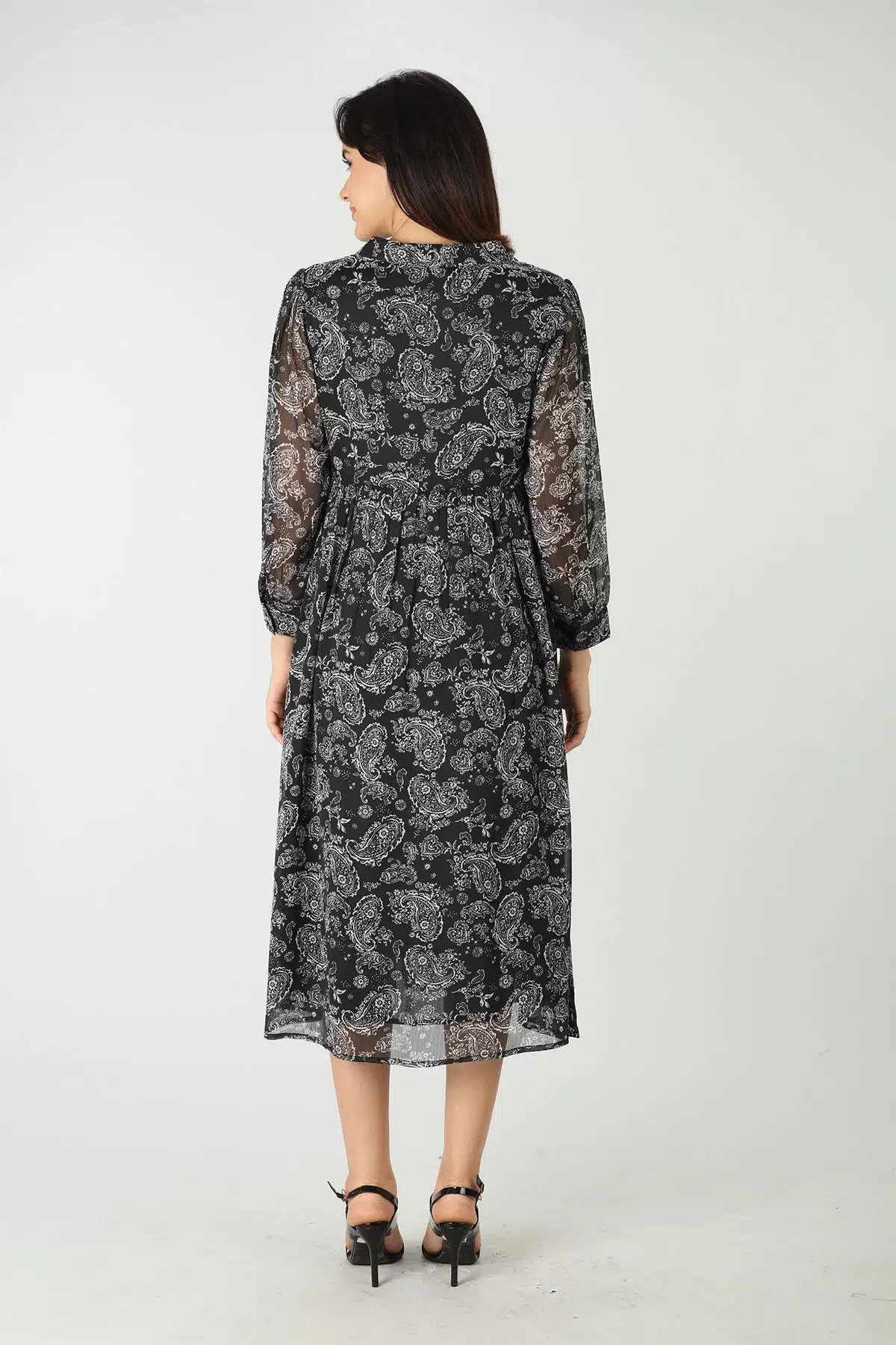 Printed Black Maxi Dress Full Sleeve For Women