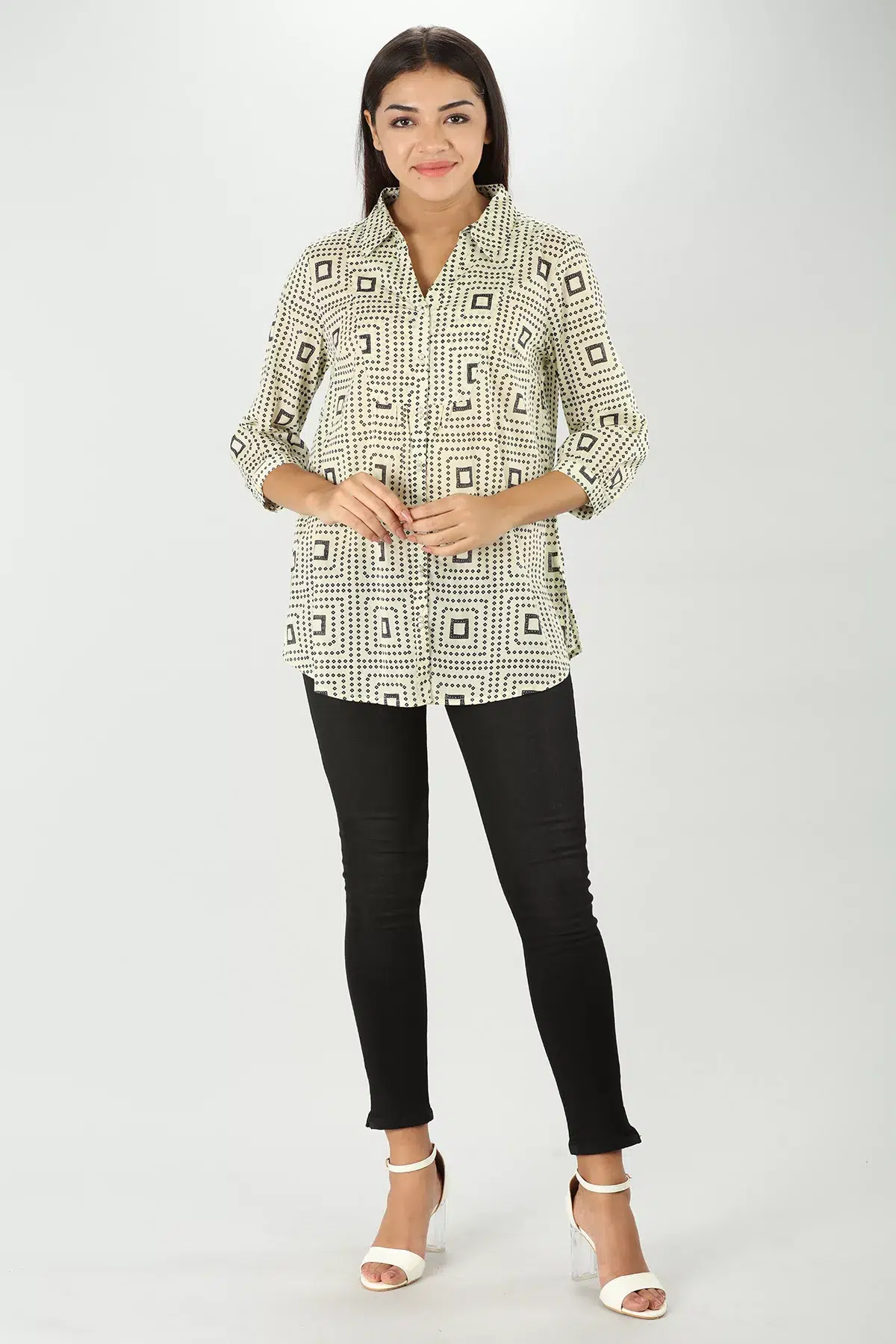 Printed Dark Grey Shirt For Woman
