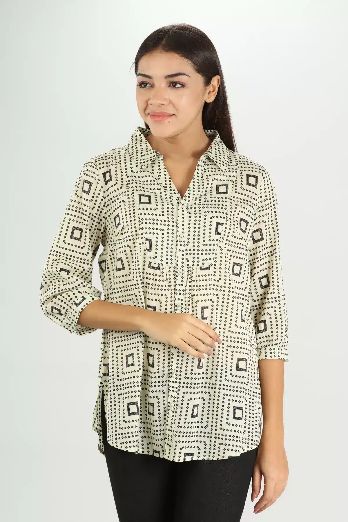 Printed Dark Grey Shirt For Woman