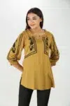 Embroidered Mustard Yellow Top For Women