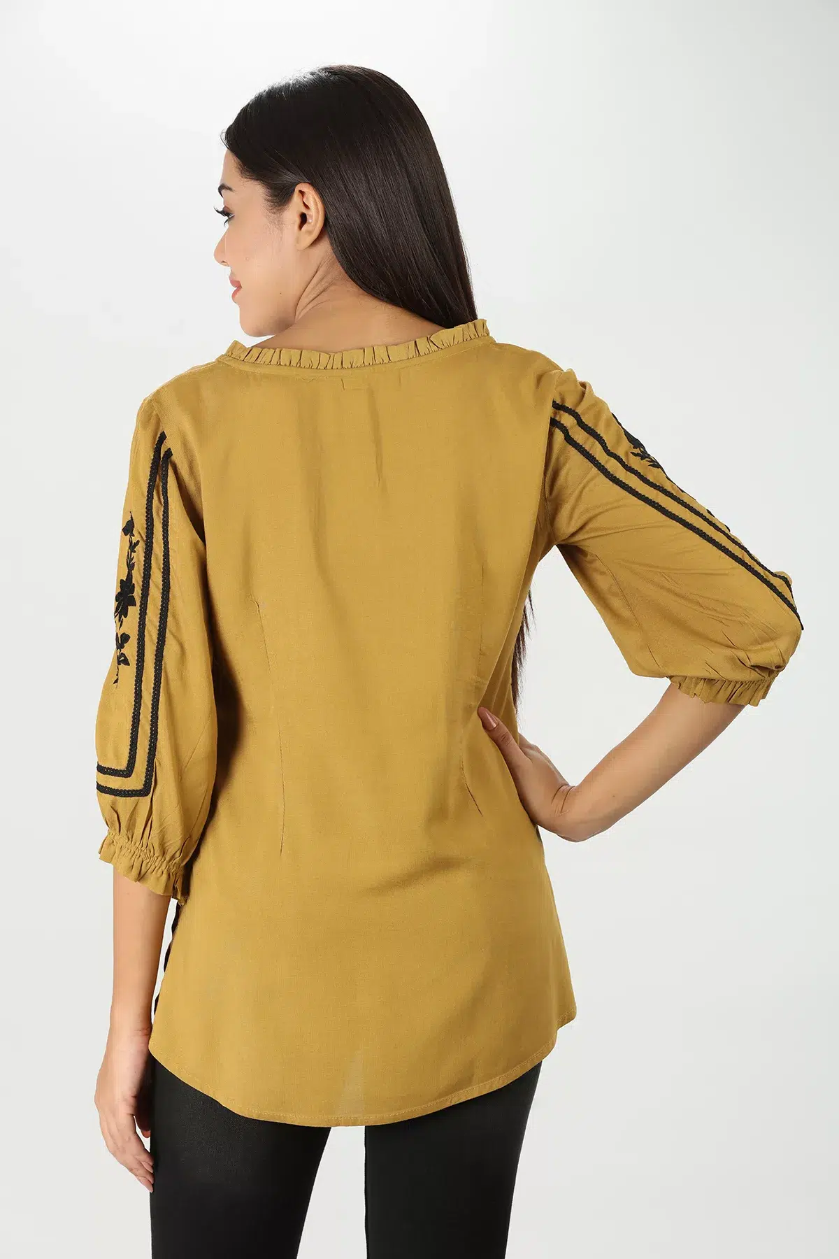 Embroidered Mustard Yellow Top For Women