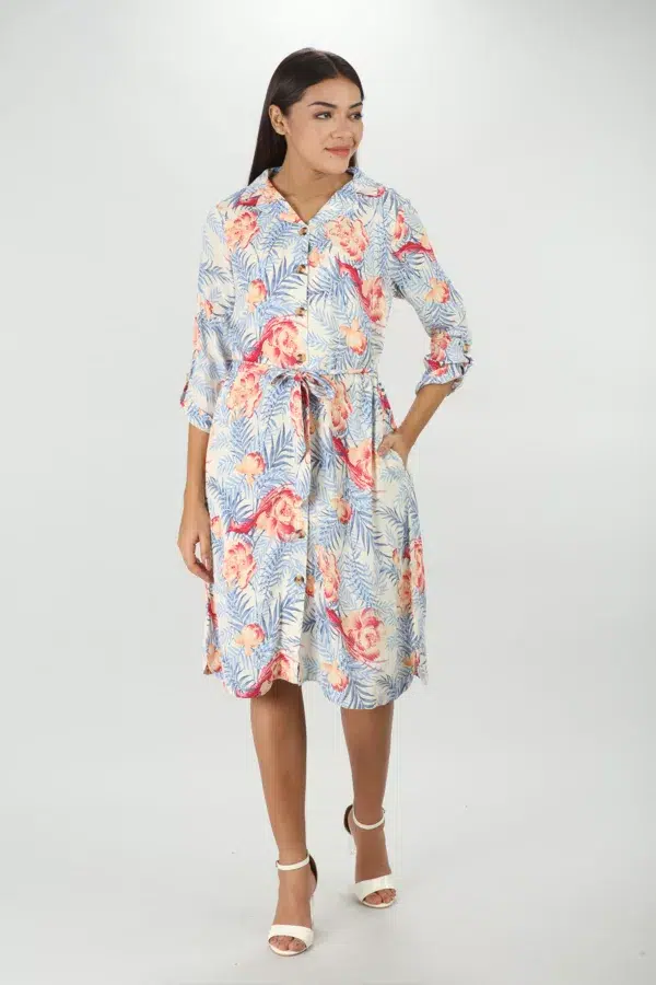 Blue Printed Midi Dress Women