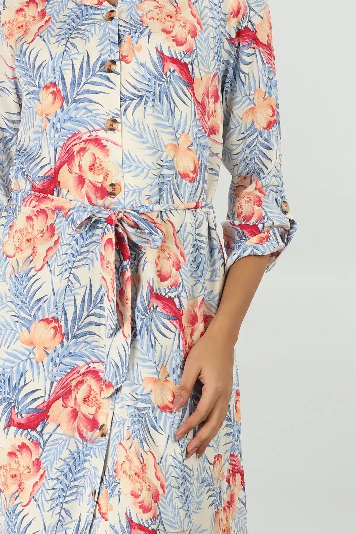 Blue Printed Midi Dress Women