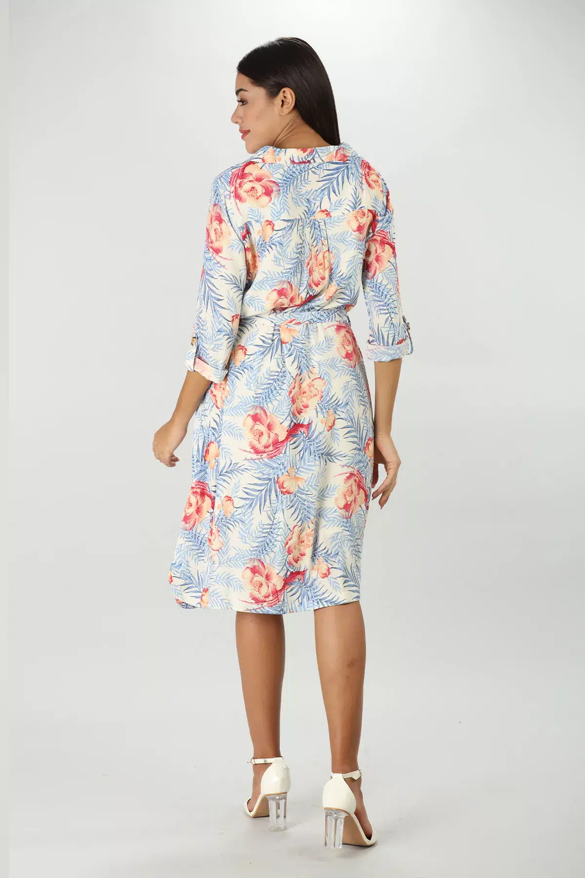Blue Printed Midi Dress Women