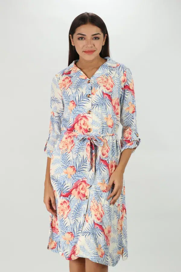 Blue Printed Midi Dress Women
