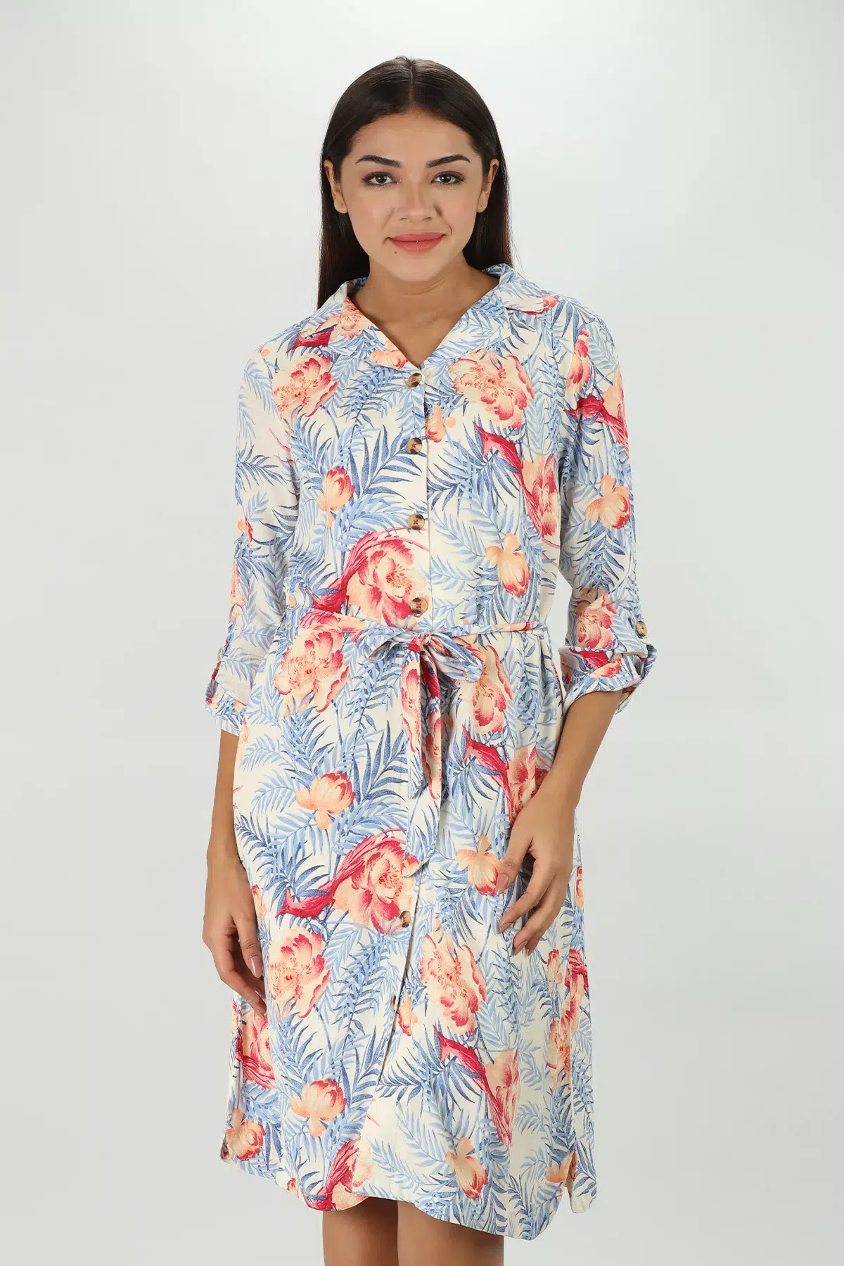 Blue Printed Midi Dress Women