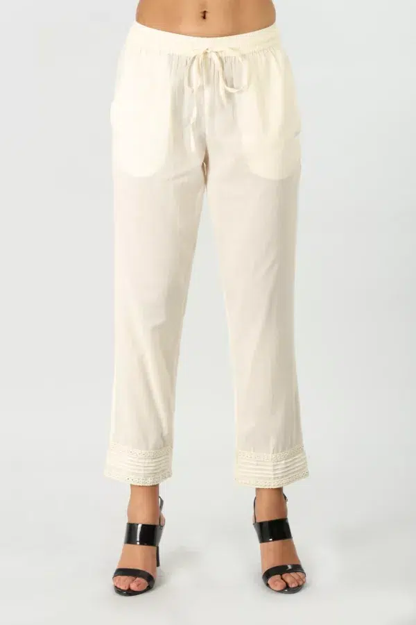 Lace Off White Palazzo Pants For Women