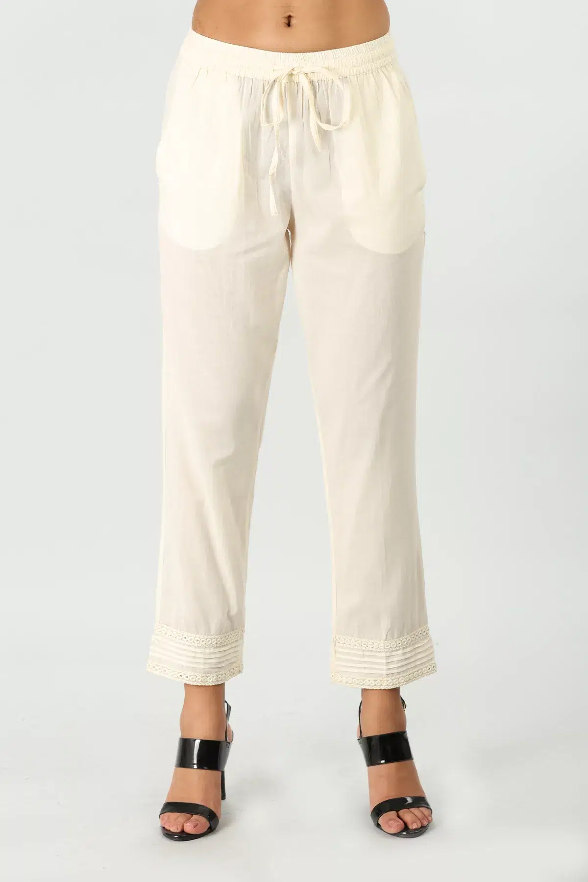 Lace Off White Palazzo Pants For Women
