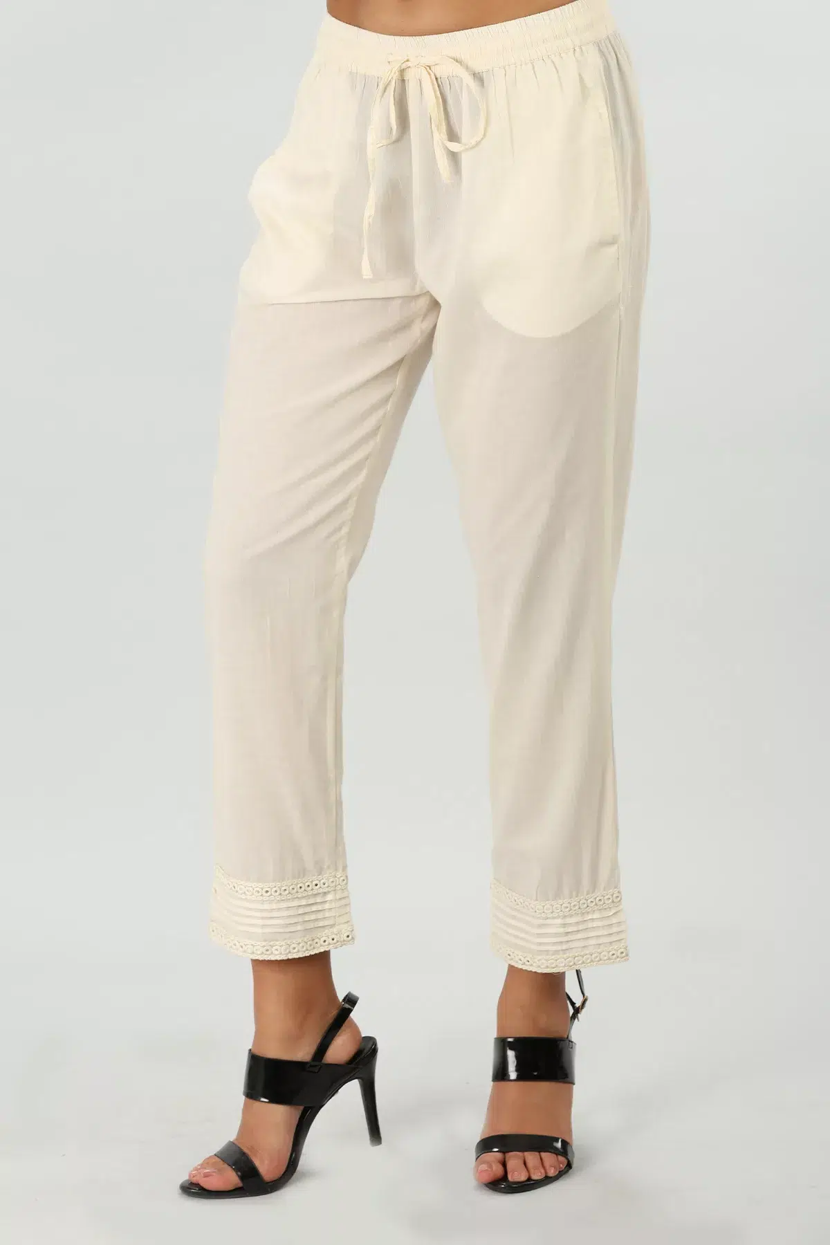 Lace Off White Palazzo Pants For Women