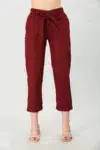 Red Solid Pants For Women
