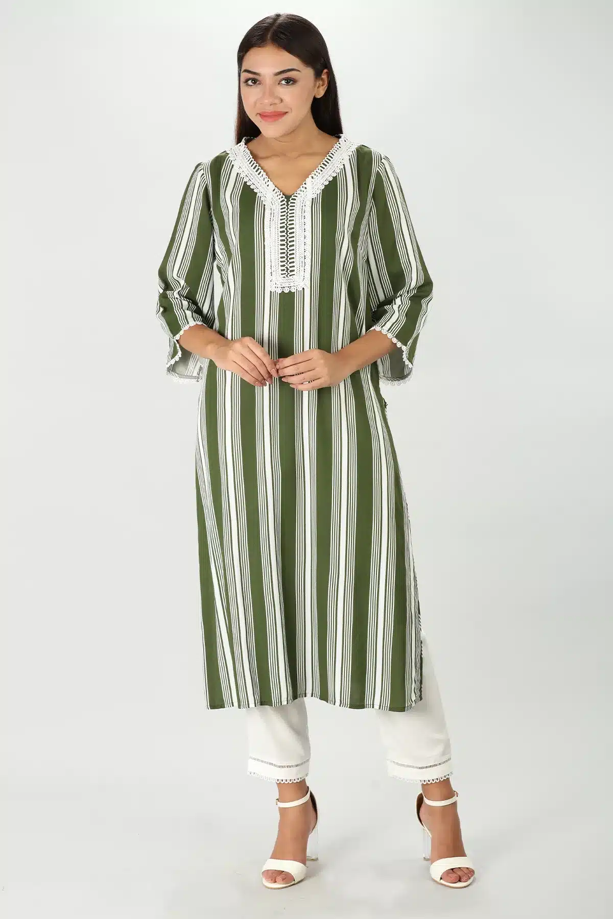Lacy olive green Kurti - Image 2