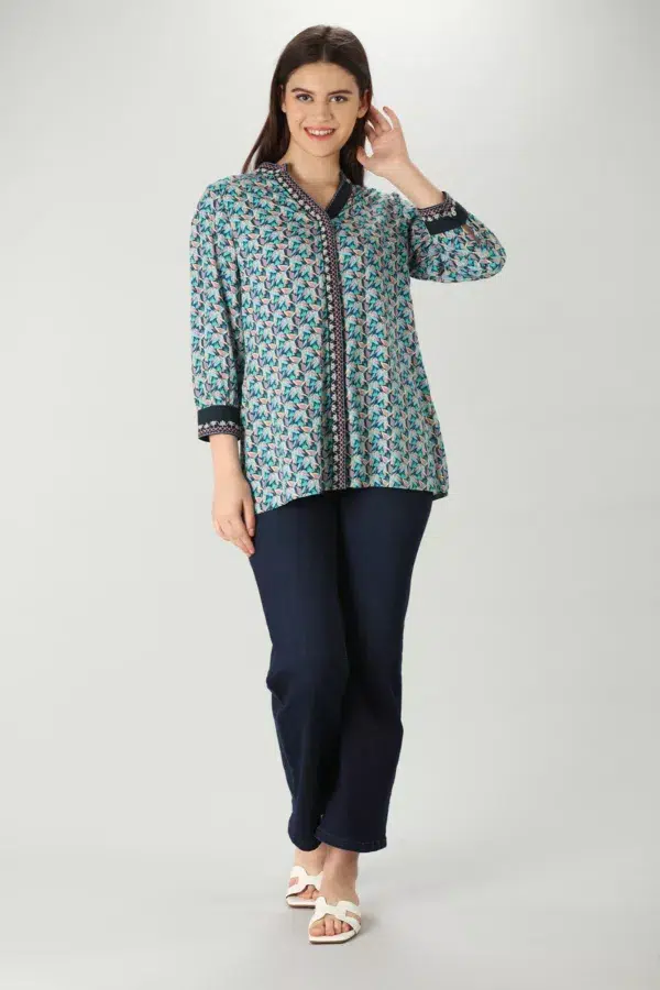 Printed Blue Shirt For Ladies