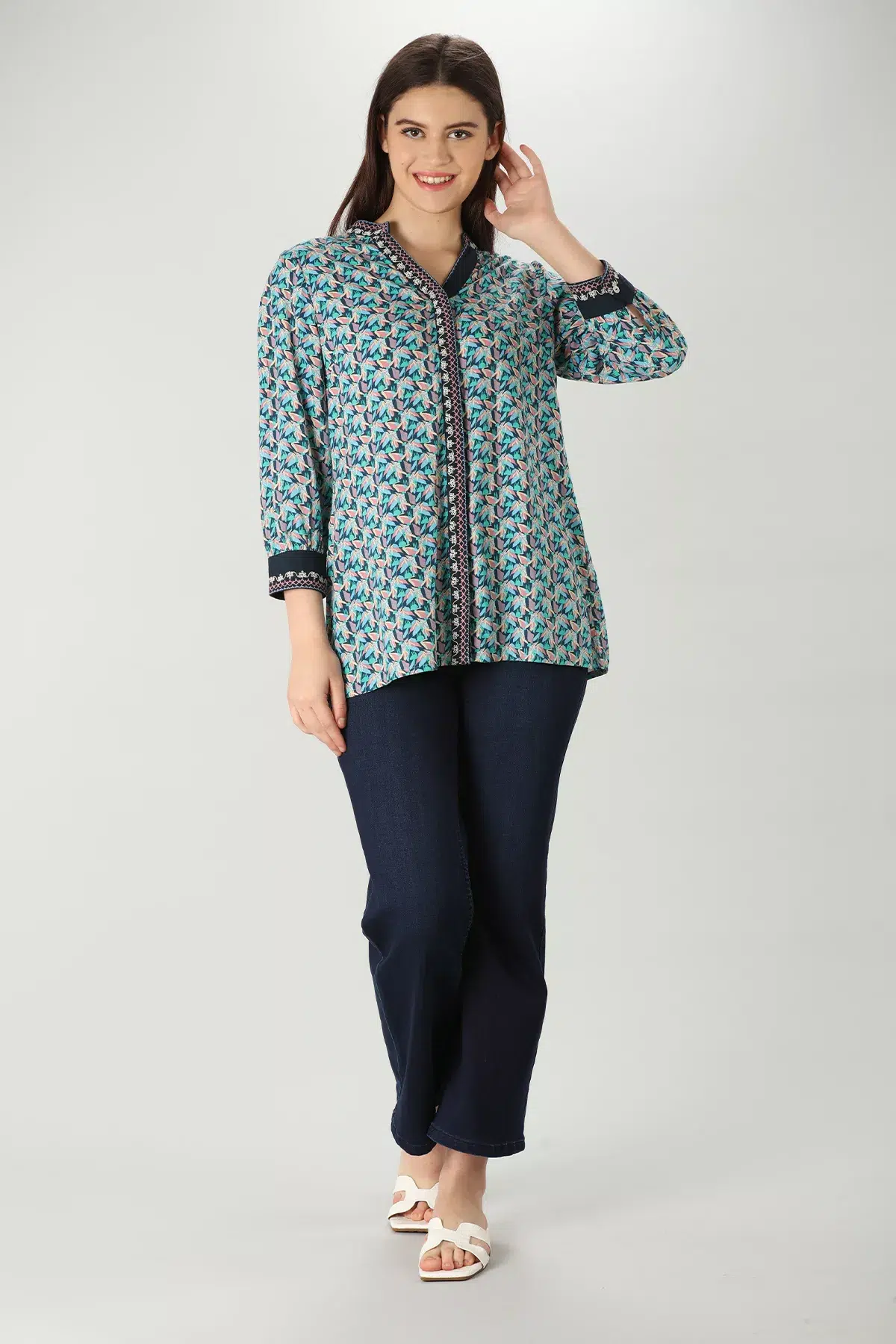 Printed Blue Shirt For Ladies
