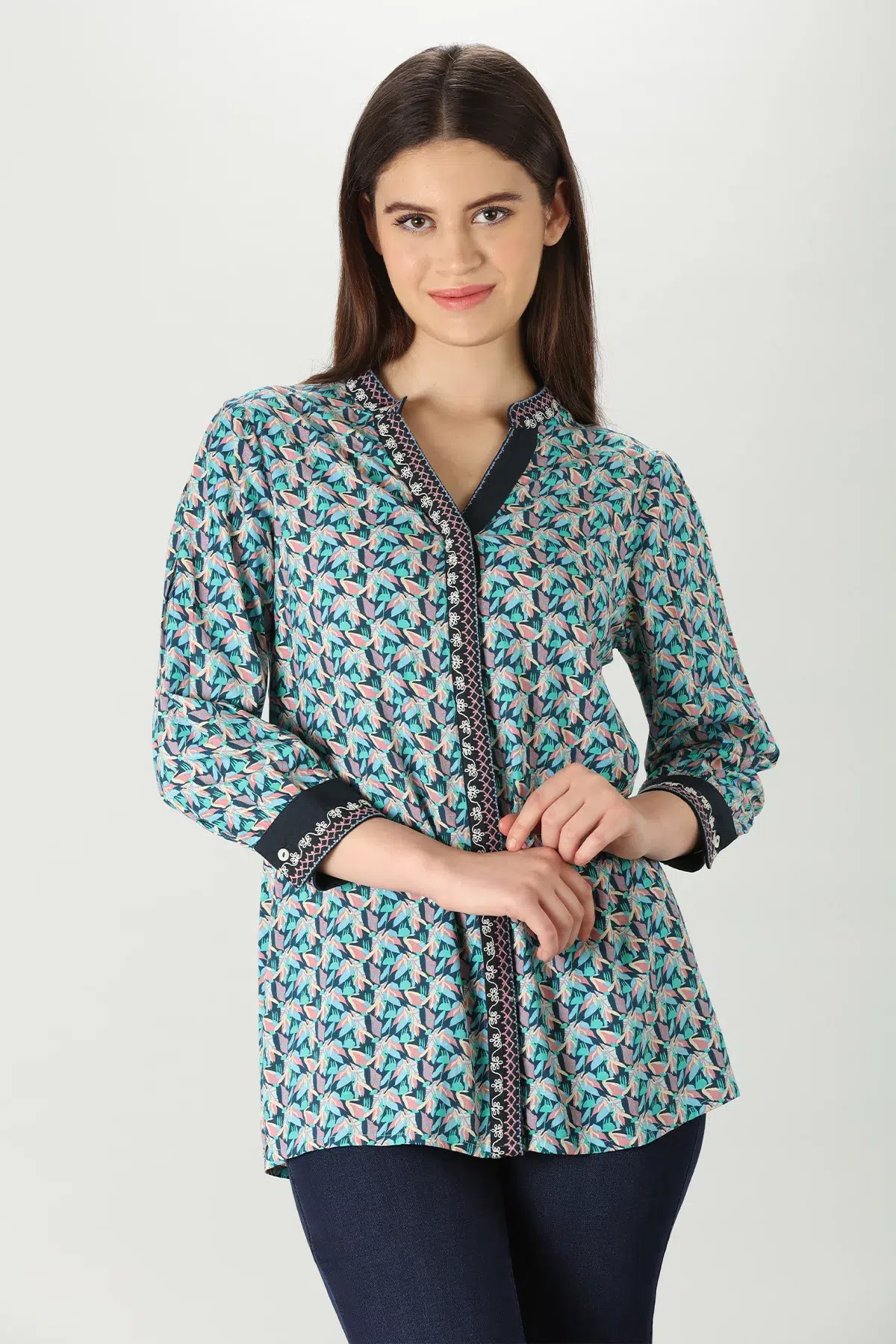 Printed Blue Shirt For Ladies