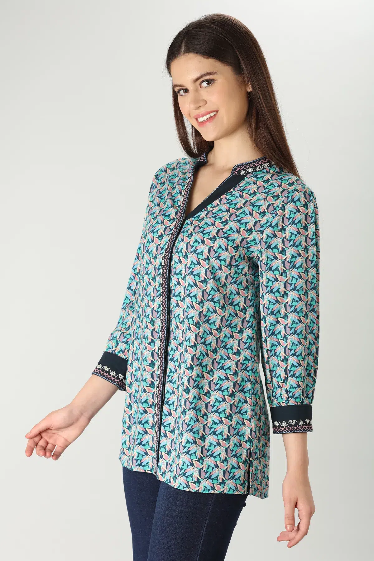 Printed Blue Shirt For Ladies
