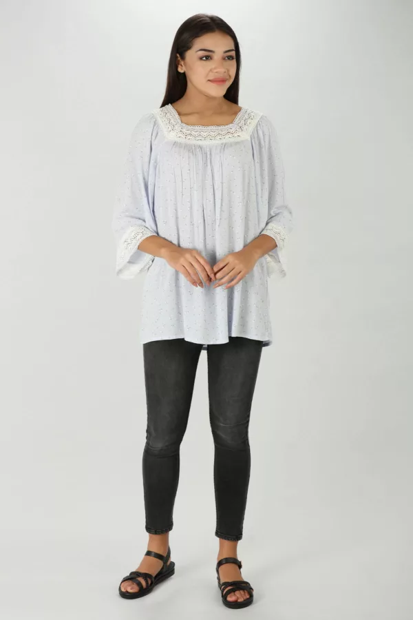 Floral Print Light Grey Top For Women