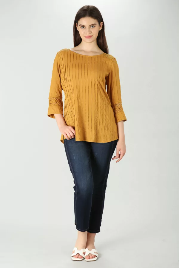 Pintuck Mustard Colour Top For Women