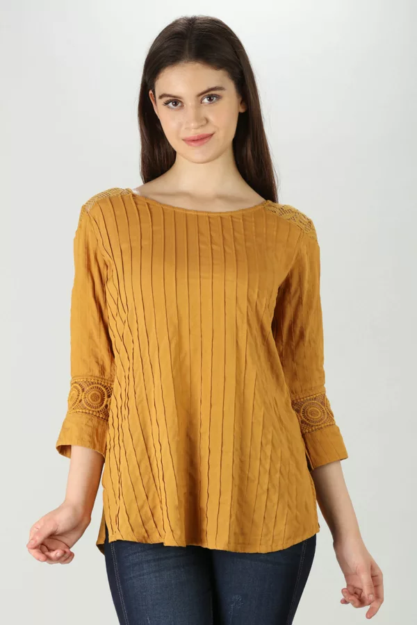 Pintuck Mustard Colour Top For Women