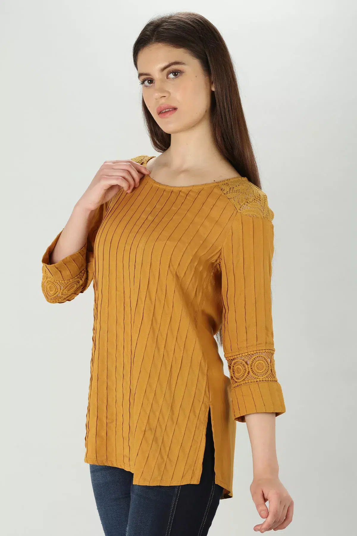 Pintuck Mustard Colour Top For Women