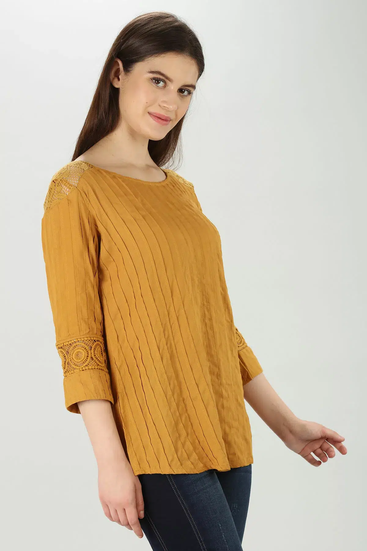 Pintuck Mustard Colour Top For Women
