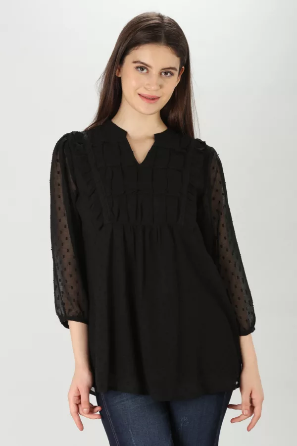 Textured Black Top For Women
