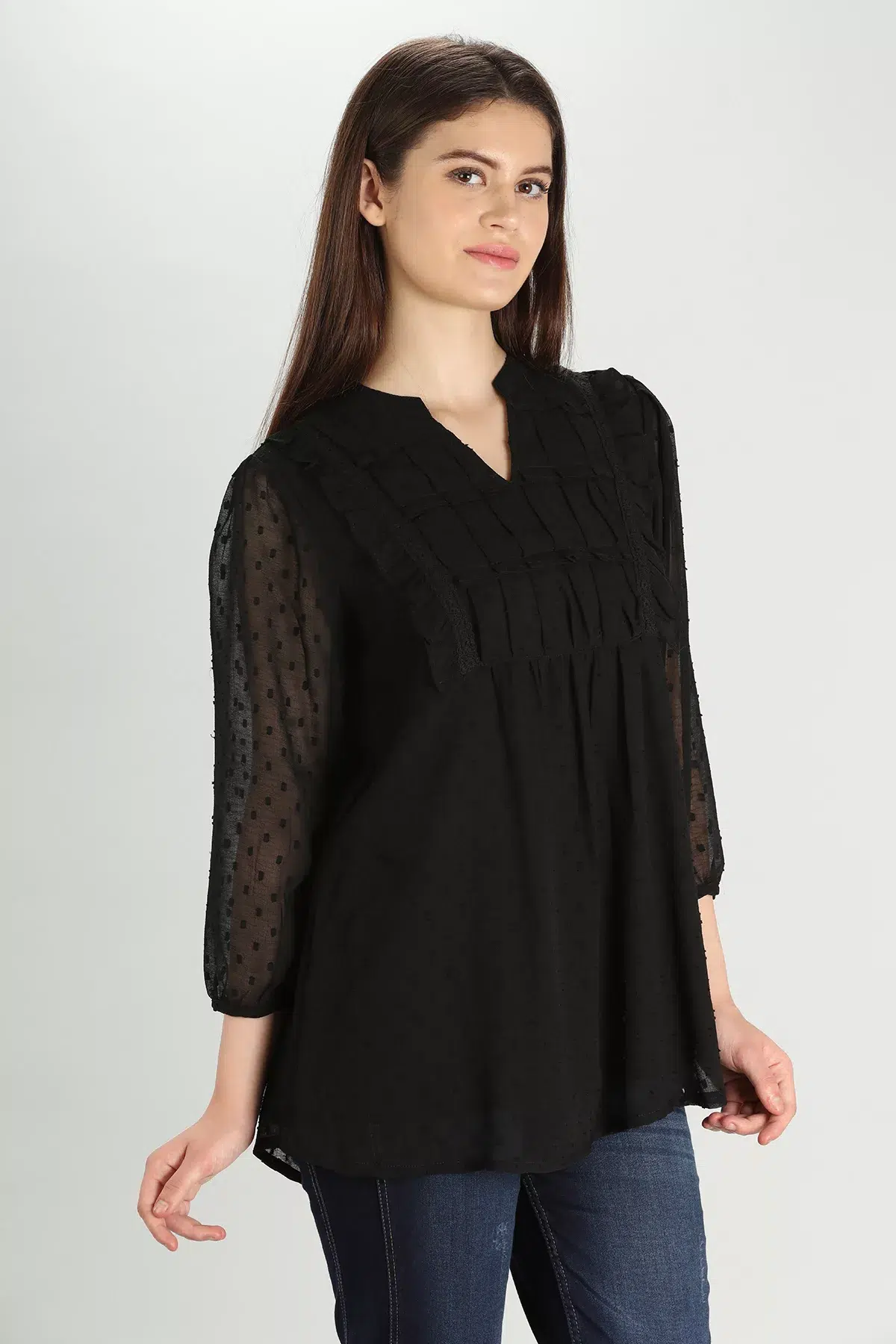 Textured Black Top For Women