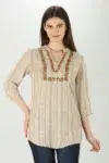 Embroidered Beige Tops Women